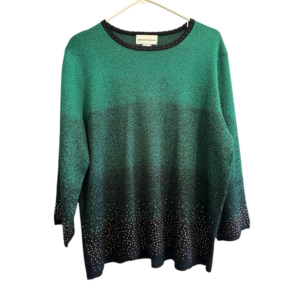 Alfred Dunner Sparkling Ombre Holiday Tunic Womens XL Green & Black 3/4 Sleeve - Picture 1 of 17